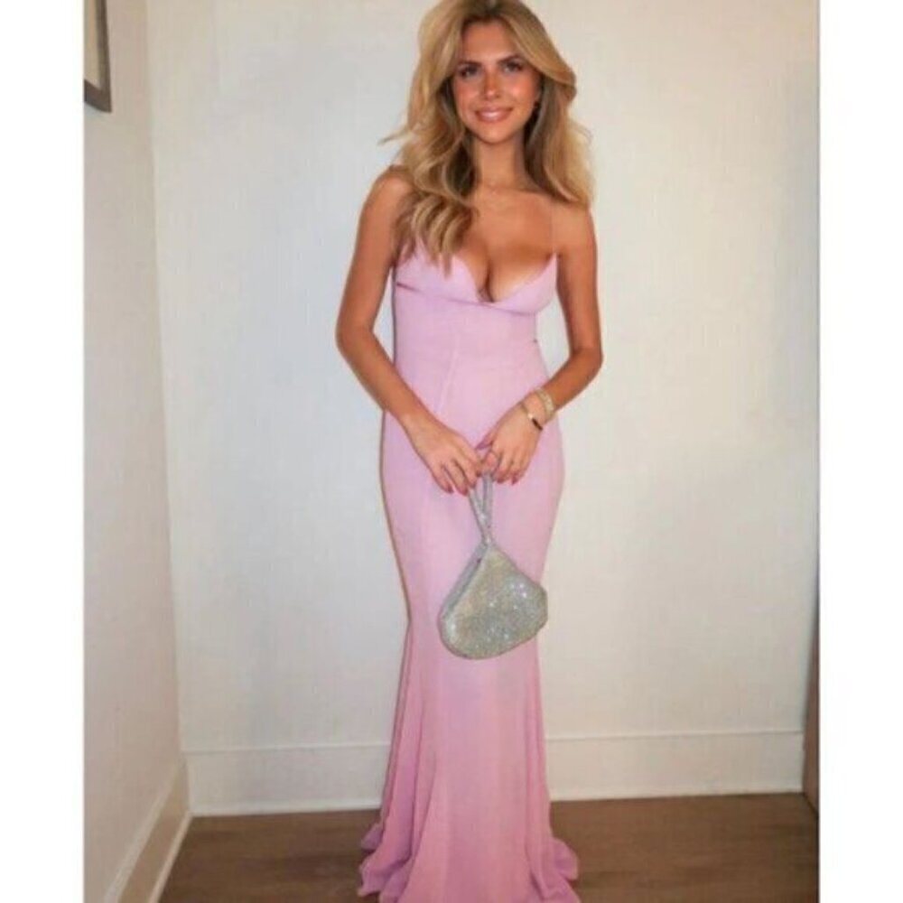 HOUSE OF CB Loren Georgette Mermaid Gown in Pink Size Medium